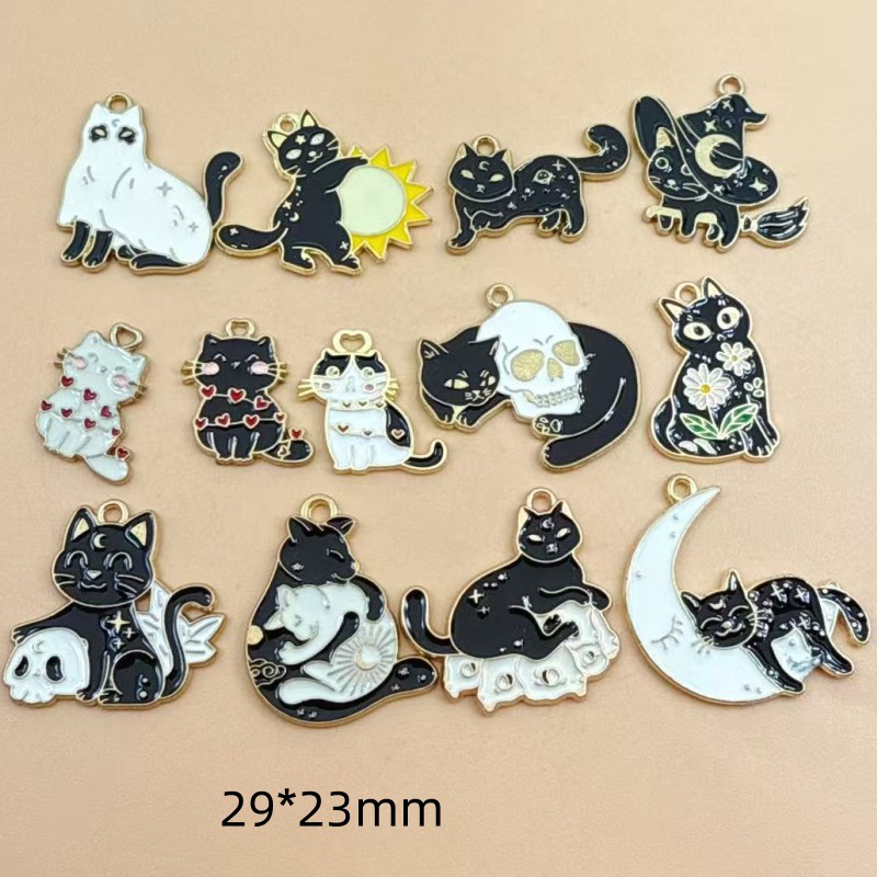 Jewelry Making Charms - 10개 오리지널 합금 에나멜 검은 고양이