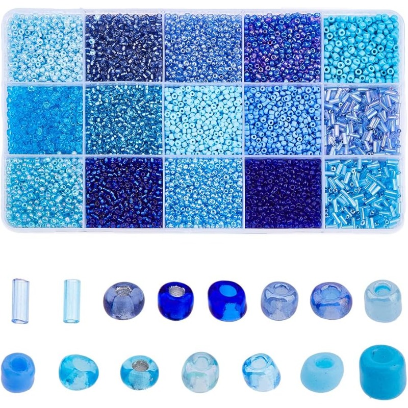 15000Pcs 15 스타일 블루 씨앗 비즈 베이킹 페 - Seed Bead Tube 리뷰 및 가격