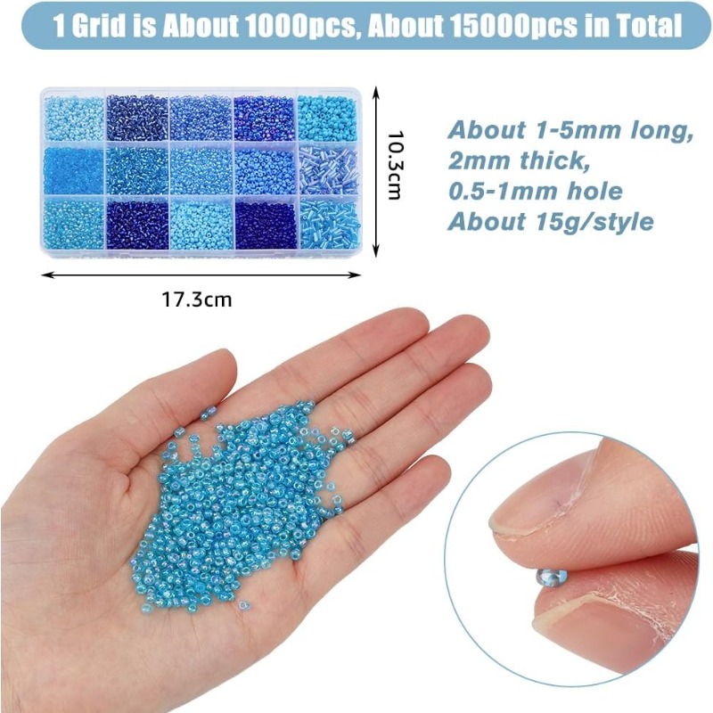 15000Pcs 15 스타일 블루 씨앗 비즈 베이킹 페 - Seed Bead Tube 리뷰 및 가격