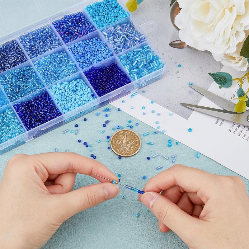 15000Pcs 15 스타일 블루 씨앗 비즈 베이킹 페 - Seed Bead Tube 리뷰 및 가격