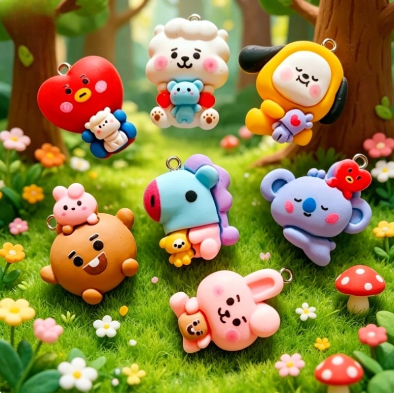 7pcs BT21 수지 만화 참 DIY 액세서리 공예  - Jewelry Making Charms 리뷰 및 가격