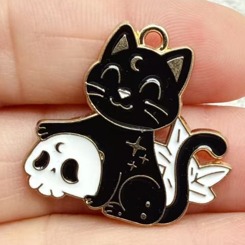 10개 오리지널 합금 에나멜 검은 고양이 참 장식 귀여 - Jewelry Making Charms 리뷰 및 가격
