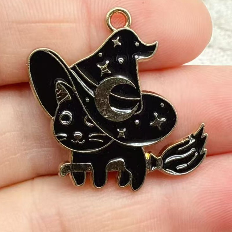 10개 오리지널 합금 에나멜 검은 고양이 참 장식 귀여 - Jewelry Making Charms 리뷰 및 가격