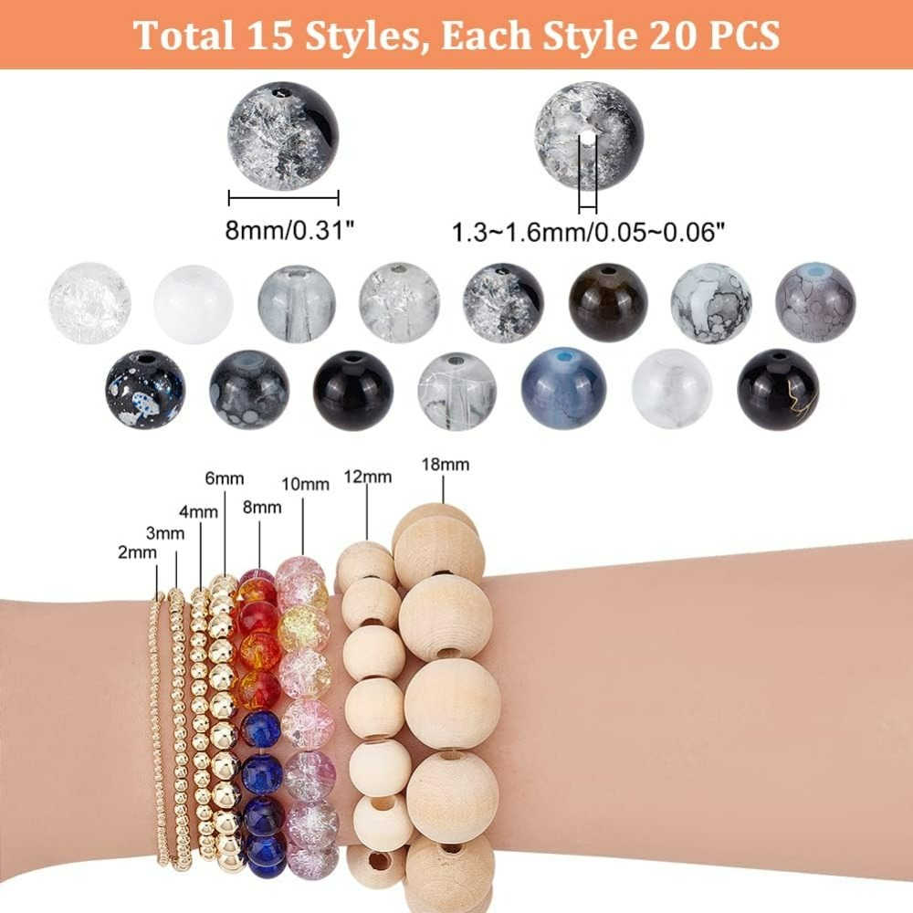 300pcs 8mm 검은 유리 구슬 15 색 팔찌 구슬 - Jewelry Making Course 리뷰 및 가격