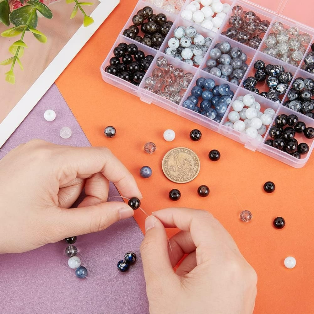300pcs 8mm 검은 유리 구슬 15 색 팔찌 구슬 - Jewelry Making Course 리뷰 및 가격