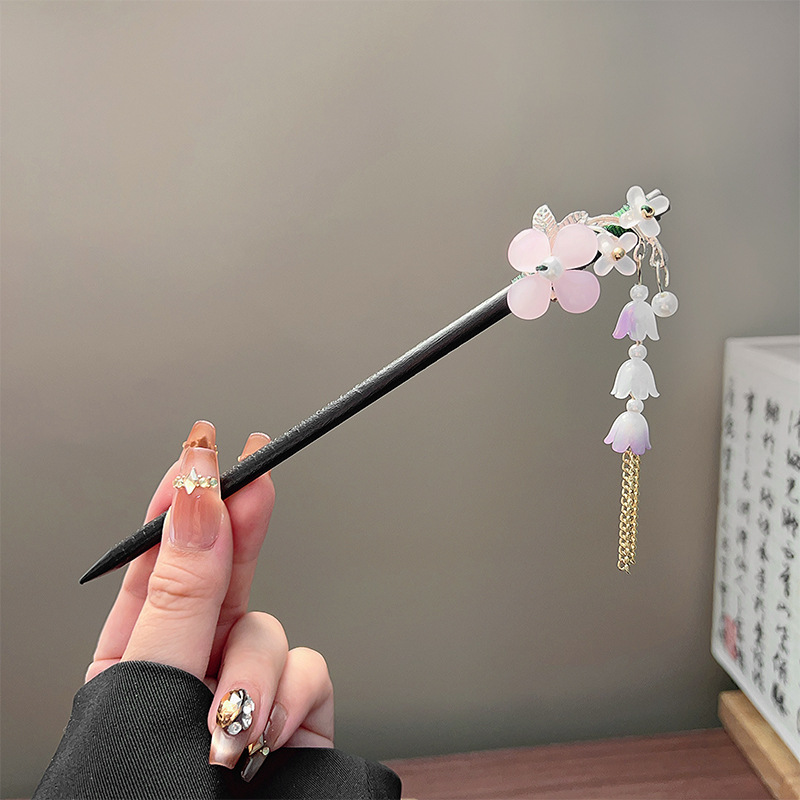 클래식 태슬 헤어 스틱 블랙 나무 꽃 진주 머리핀 중국 - Jewelry Making Adults 리뷰 및 가격